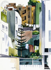 San Francisco Backyards, California art by Hubert Buel. HD giclee art prints for sale at CaliforniaWatercolor.com - original California paintings, & premium giclee prints for sale