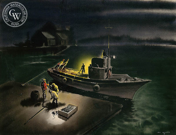Bait Boat, c. 1930's, California art by Irv Wyner. HD giclee art prints for sale at CaliforniaWatercolor.com - original California paintings, & premium giclee prints for sale