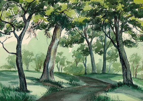 Shadows on the Path, California art by J. Milford Ellison. HD giclee art prints for sale at CaliforniaWatercolor.com - original California paintings, & premium giclee prints for sale