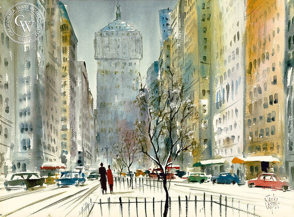 Jack Laycox - Park Avenue, N.Y., California art, original California watercolor art for sale - CaliforniaWatercolor.com