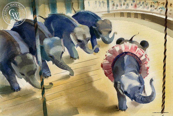 Circus Elephants, California art by James Green. HD giclee art prints for sale at CaliforniaWatercolor.com - original California paintings, & premium giclee prints for sale