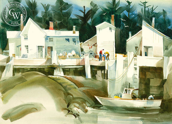Low Tide, Deer Isle Maine, California art by James Green. HD giclee art prints for sale at CaliforniaWatercolor.com - original California paintings, & premium giclee prints for sale