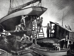 Loving Care, In Dry Dock, 1938, California art by James Hollins Patrick. HD giclee art prints for sale at CaliforniaWatercolor.com - original California paintings, & premium giclee prints for sale