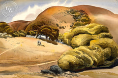 The New Puppy, 1938, California art by James Hollins Patrick. HD giclee art prints for sale at CaliforniaWatercolor.com - original California paintings, & premium giclee prints for sale