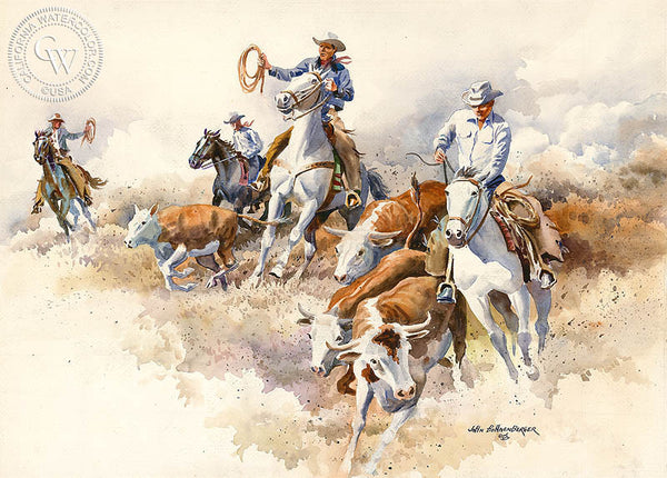 Cattle Drive, California art by John Bohnenberger. HD giclee art prints for sale at CaliforniaWatercolor.com - original California paintings, & premium giclee prints for sale