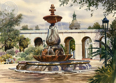 Pasadena City Hall Fountain, a California Watercolor painting by John Bohnenberger. HD giclee art prints for sale at CaliforniaWatercolor.com - original California paintings, & premium giclee prints for sale
