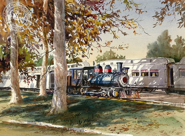 Travel Town, Griffith Park, L.A., California art by John Bohnenberger. HD giclee art prints for sale at CaliforniaWatercolor.com - original California paintings, & premium giclee prints for sale