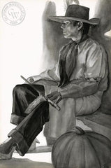 Indian Man, California art by John B. Munroe. HD giclee art prints for sale at CaliforniaWatercolor.com - original California paintings, & premium giclee prints for sale