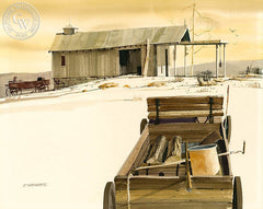 Wagon at White Sands, California art by John Norman Stewart. HD giclee art prints for sale at CaliforniaWatercolor.com - original California paintings, & premium giclee prints for sale
