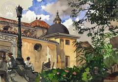 Church in Caracas, c. 1920's, California art by Julius Delbos. HD giclee art prints for sale at CaliforniaWatercolor.com - original California paintings, & premium giclee prints for sale