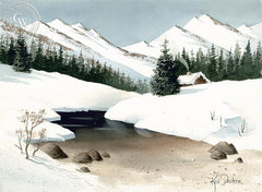 Cabin by the Creek, California art by Ken Decker. HD giclee art prints for sale at CaliforniaWatercolor.com - original California paintings, & premium giclee prints for sale