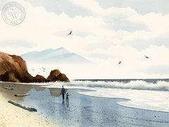 Walk on the Beach, California art by Ken Decker. HD giclee art prints for sale at CaliforniaWatercolor.com - original California paintings, & premium giclee prints for sale