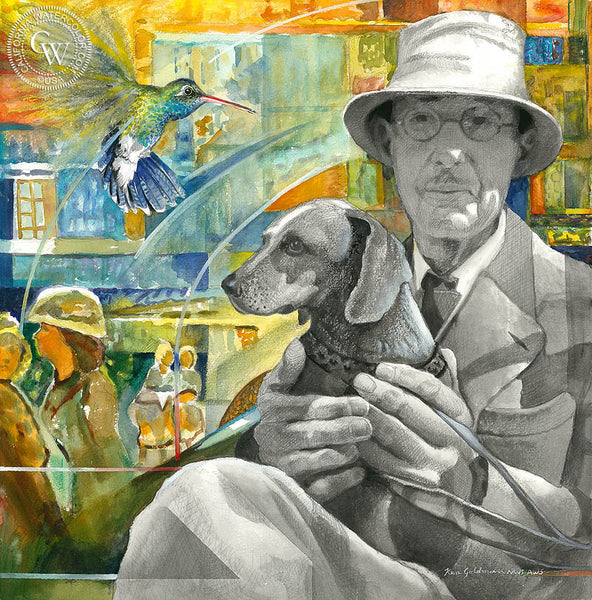 Homage to Bonnard, a California watercolor painting by Ken Goldman. Telephone poles, power lines, hard work. HD giclee art prints for sale at CaliforniaWatercolor.com - original California paintings, & premium giclee prints for sale