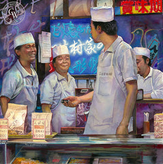 The Inside Joke, a California watercolor painting by Ken Goldman. Telephone poles, power lines, hard work. HD giclee art prints for sale at CaliforniaWatercolor.com - original California paintings, & premium giclee prints for sale