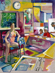 A sketch Group at the Library, California art by Ken Goldman. HD giclee art prints for sale at CaliforniaWatercolor.com - original California paintings, & premium giclee prints for sale