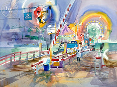 Balboa Island Ferry, California art by Ken Potter. HD giclee art prints for sale at CaliforniaWatercolor.com - original California paintings, & premium giclee prints for sale