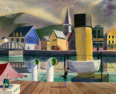 Dieppe Harbor, France, 1950, California art by Ken Potter. HD giclee art prints for sale at CaliforniaWatercolor.com - original California paintings, & premium giclee prints for sale