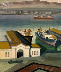 Embarcadero from Telegraph Hill, 1948, California art by Ken Potter. HD giclee art prints for sale at CaliforniaWatercolor.com - original California paintings, & premium giclee prints for sale