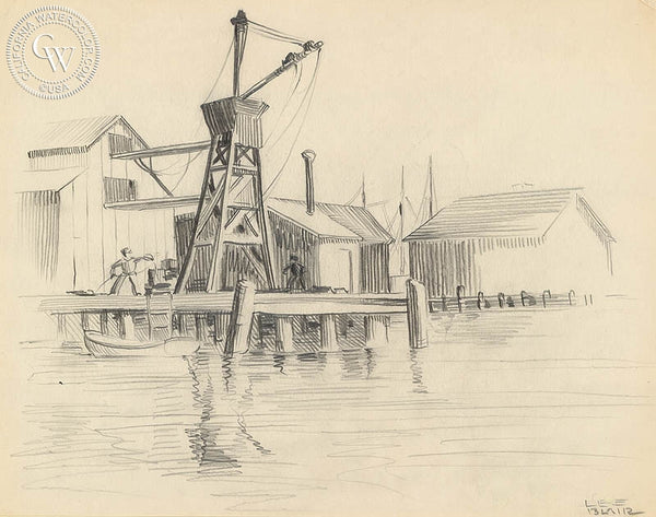 Dock Workers, California art by Lee Blair. HD giclee art prints for sale at CaliforniaWatercolor.com - original California paintings, & premium giclee prints for sale