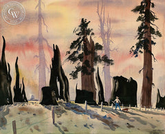 Redwood Slashings, c. 1940, California art by Lee Blair. HD giclee art prints for sale at CaliforniaWatercolor.com - original California paintings, & premium giclee prints for sale