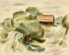 Bill Leaches Barn, 1954, by Leon Amyx. California art, original California watercolor art for sale, giclee, fine art print for sale - CaliforniaWatercolor.com