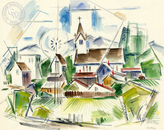 Castroville Church, 1949, by Leon Amyx. California art, original California watercolor art for sale, giclee, fine art print for sale - CaliforniaWatercolor.com