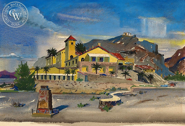 Furnace Creek Inn, California art by Leonard Scheu. HD giclee art prints for sale at CaliforniaWatercolor.com - original California paintings, & premium giclee prints for sale