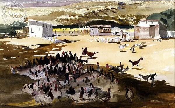 Chicken Coops, 1935, California art by Mary Blair. HD giclee art prints for sale at CaliforniaWatercolor.com - original California paintings, & premium giclee prints for sale