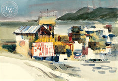 Bait Shop, California art by Morris Shubin. HD giclee art prints for sale at CaliforniaWatercolor.com - original California paintings, & premium giclee prints for sale