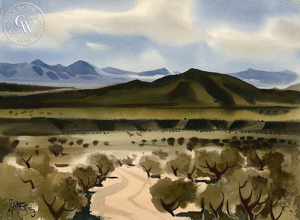 Desert Scene, 1973, California art by Milford Zornes. HD giclee art prints for sale at CaliforniaWatercolor.com - original California paintings, & premium giclee prints for sale