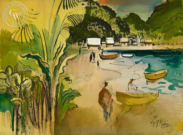 Mexican Beach, 1982, California art by Milford Zornes. HD giclee art prints for sale at CaliforniaWatercolor.com - original California paintings, & premium giclee prints for sale
