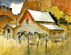 Utah Barn, 1997, California art by Milford Zornes. HD giclee art prints for sale at CaliforniaWatercolor.com - original California paintings, & premium giclee prints for sale