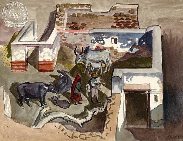 Brahma Bulls, 1943, California art by Millard Sheets. HD giclee art prints for sale at CaliforniaWatercolor.com - original California paintings, & premium giclee prints for sale