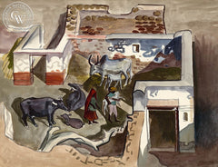 Brahma Bulls, 1943, California art by Millard Sheets. HD giclee art prints for sale at CaliforniaWatercolor.com - original California paintings, & premium giclee prints for sale