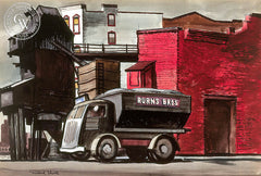 Burns Brothers, 1936, California art by Millard Sheets. HD giclee art prints for sale at CaliforniaWatercolor.com - original California paintings, & premium giclee prints for sale