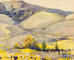 California Hillside, c. 1940's, California watercolor art by Millard Sheets. HD giclee art prints for sale at CaliforniaWatercolor.com - original California paintings, & premium giclee prints for sale