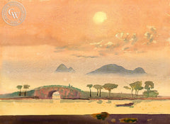 Dragon Bridge, Hangchow, 1989, California art by Millard Sheets. HD giclee art prints for sale at CaliforniaWatercolor.com - original California paintings, & premium giclee prints for sale