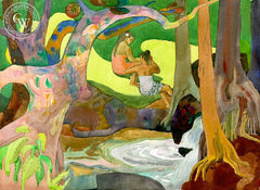 Girls by the River, 1978, California art by Millard Sheets. HD giclee art prints for sale at CaliforniaWatercolor.com - original California paintings, & premium giclee prints for sale