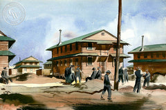 Half Hour Rest Period, Camp Roberts, c. 1940's, California art by Millard Sheets. HD giclee art prints for sale at CaliforniaWatercolor.com - original California paintings, & premium giclee prints for sale