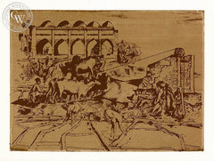 Millard Sheets - India Well with Water Buffalo, c. 1940's - California art - fine art print for sale, giclee watercolor print - Californiawatercolor.com