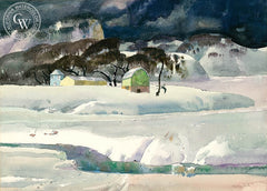 Iowa Winter Stream, 1977, California art by Millard Sheets. HD giclee art prints for sale at CaliforniaWatercolor.com - original California paintings, & premium giclee prints for sale