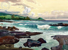 Kona Surf, 1982, California art by Millard Sheets. HD giclee art prints for sale at CaliforniaWatercolor.com - original California paintings, & premium giclee prints for sale