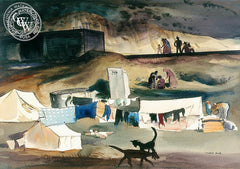 Migratory Camp near Nipomo, 1936, California art by Millard Sheets. HD giclee art prints for sale at CaliforniaWatercolor.com - original California paintings, & premium giclee prints for sale