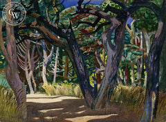 Old Pines at Haven's Neck, 1962, California art by Millard Sheets. HD giclee art prints for sale at CaliforniaWatercolor.com - original California paintings, & premium giclee prints for sale