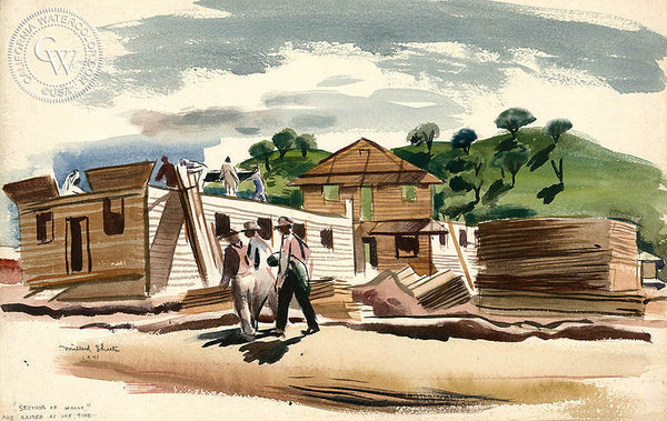 Sections of Walls, 1941, California art by Millard Sheets. HD giclee art prints for sale at CaliforniaWatercolor.com - original California paintings, & premium giclee prints for sale