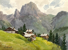 Selva Di Gardena, Italy, California art by Othello Michetti. HD giclee art prints for sale at CaliforniaWatercolor.com - original California paintings, & premium giclee prints for sale