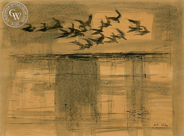 Birds in Flight, California art by Phil Dike. HD giclee art prints for sale at CaliforniaWatercolor.com - original California paintings, & premium giclee prints for sale