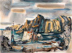 Sunbathing on the Rocks, 1958, California art by Phil Dike. HD giclee art prints for sale at CaliforniaWatercolor.com - original California paintings, & premium giclee prints for sale