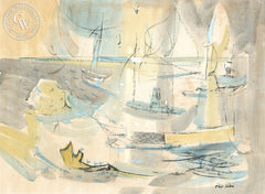 Harbor Theme #4, 1950, California watercolor art by Phil Dike. HD giclee art prints for sale at CaliforniaWatercolor.com - original California paintings, & premium giclee prints for sale