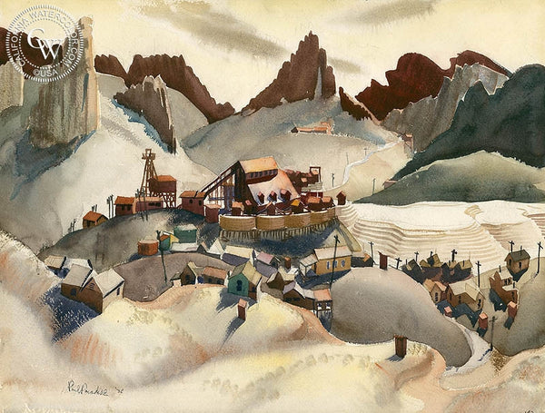 Mining Town, 1938, California art by Phil Paradise. HD giclee art prints for sale at CaliforniaWatercolor.com - original California paintings, & premium giclee prints for sale